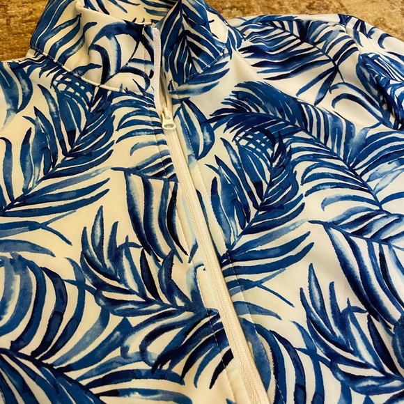 Tommy Bahama Blue and White Leaf Print Long Sleeve Zip Up XS - Picture 2 of 9